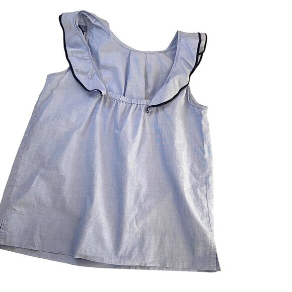 J.Crew Blue Ruffle Top in Cotton Light Blue Elastic Back Coastal Beachy Size 2 - Picture 4 of 7